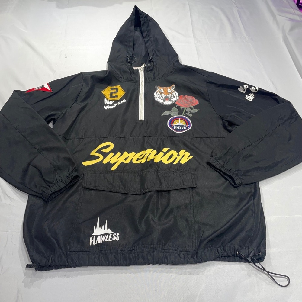 Black Pike Mens Superior Graphic Patch Anorak Windbreaker Jacket Black Size M‎